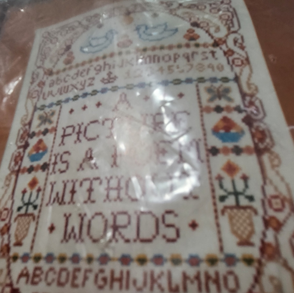 Cross stich sampler kit.
